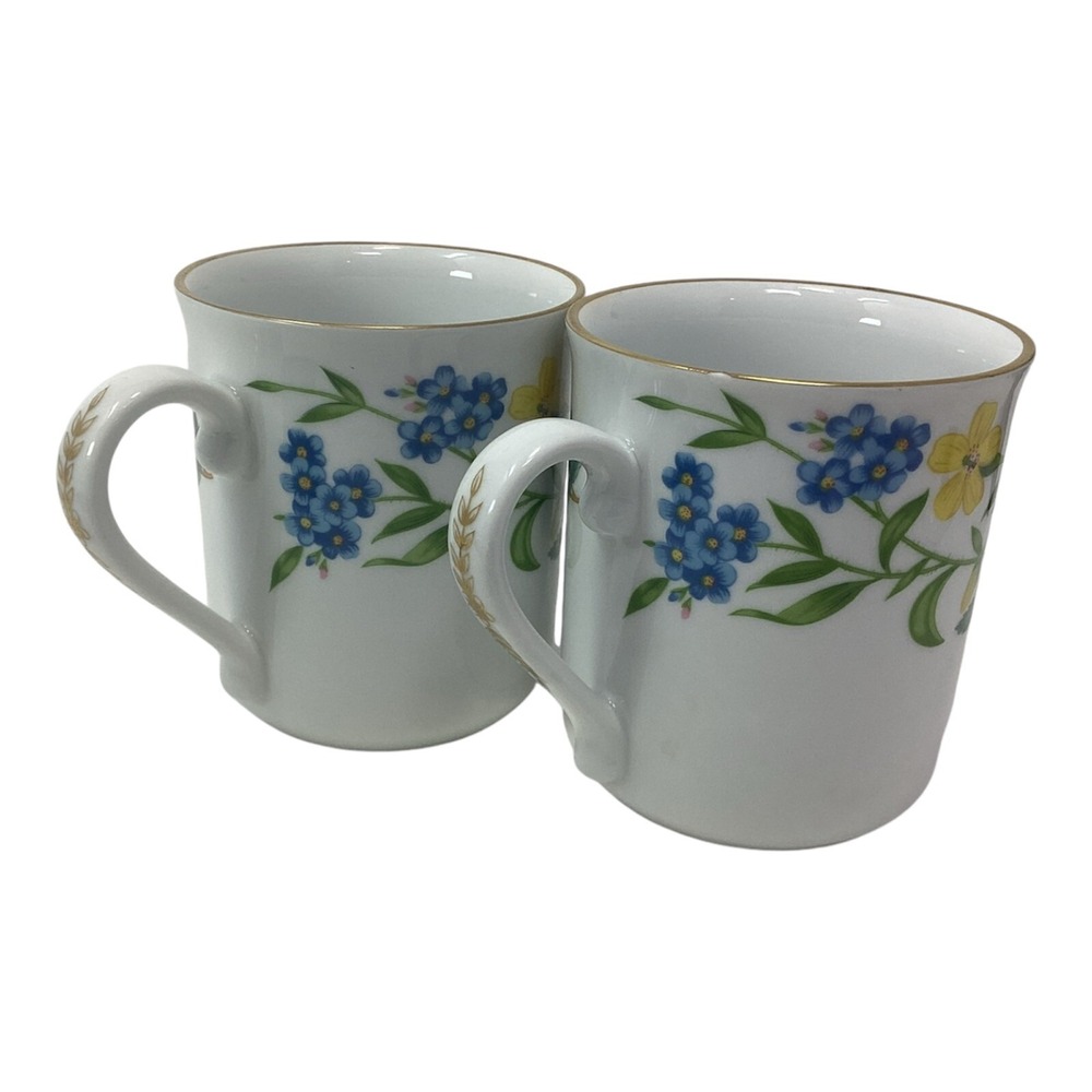 (2) Royal Worcester Fairfield Floral Mugs Vintage England Spring Flowers